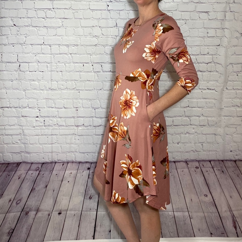 Mauve floral print pocket midi dress